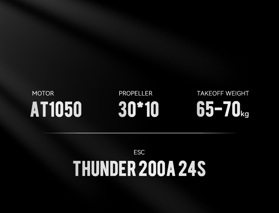 AT1050+propeller 30*10+takeoff weight 65-70kg+esc thunder 200a 24s